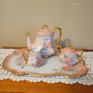 Floral Tea Set with Gold Accents